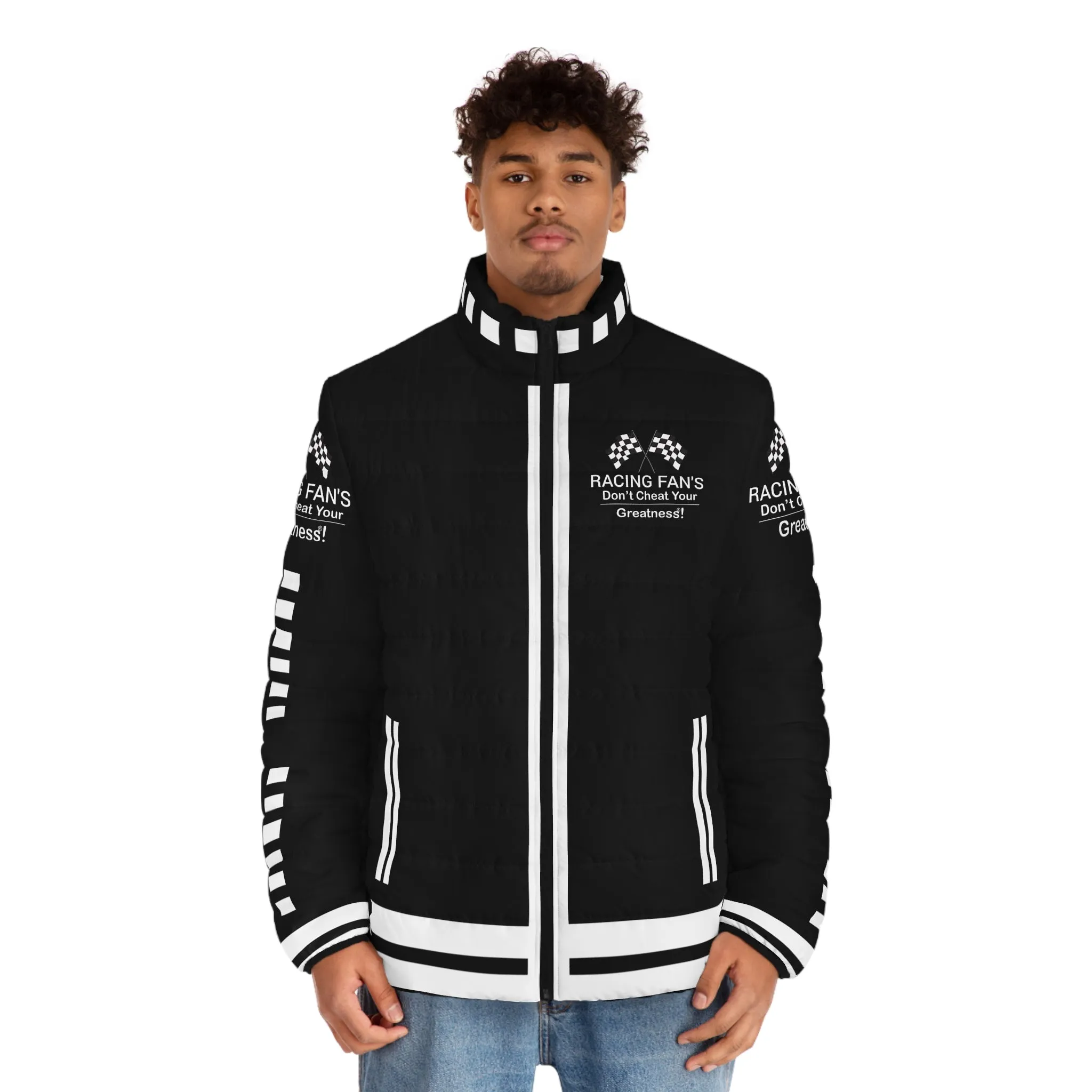 DCYG Racing Fans White Logo & Black  Unisex Puffer Jacket (AOP)