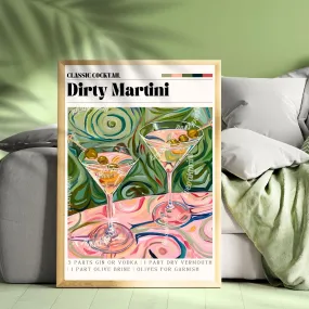 Dirty Martini Print - Cocktail Wall Art - Cute Bar Cart Art - Classic Cocktail Prints - Martini Decor - Kitchen Wall Art