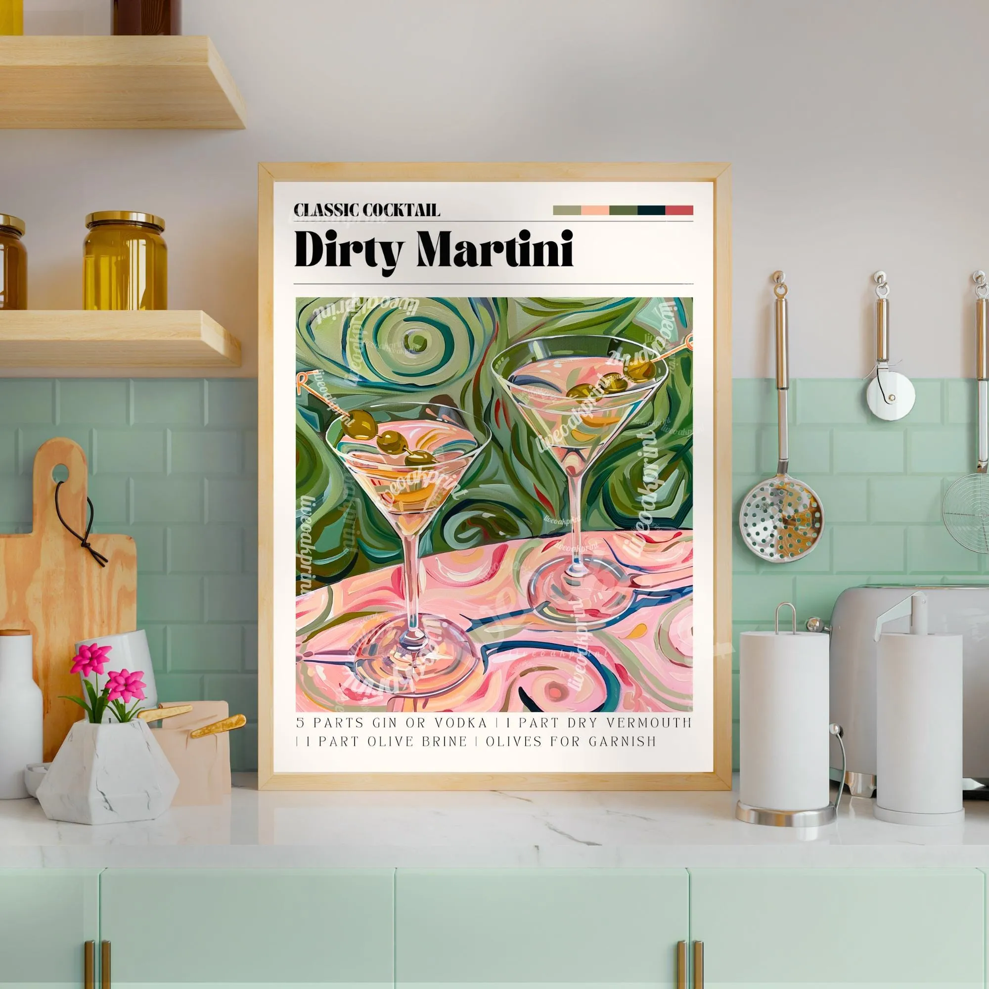 Dirty Martini Print - Cocktail Wall Art - Cute Bar Cart Art - Classic Cocktail Prints - Martini Decor - Kitchen Wall Art