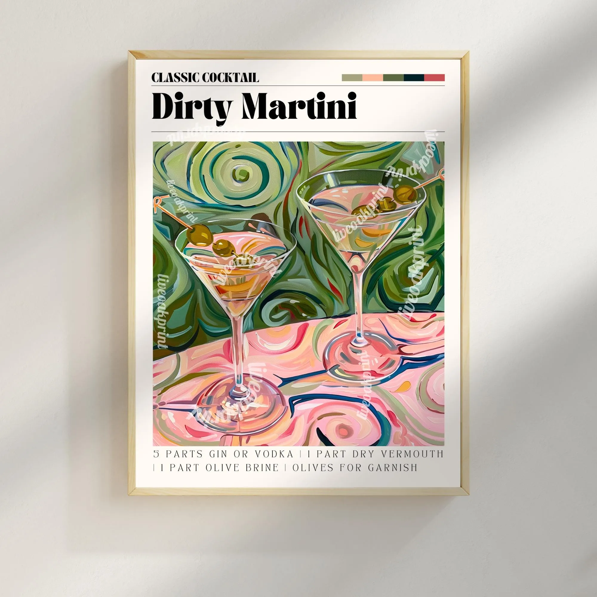 Dirty Martini Print - Cocktail Wall Art - Cute Bar Cart Art - Classic Cocktail Prints - Martini Decor - Kitchen Wall Art