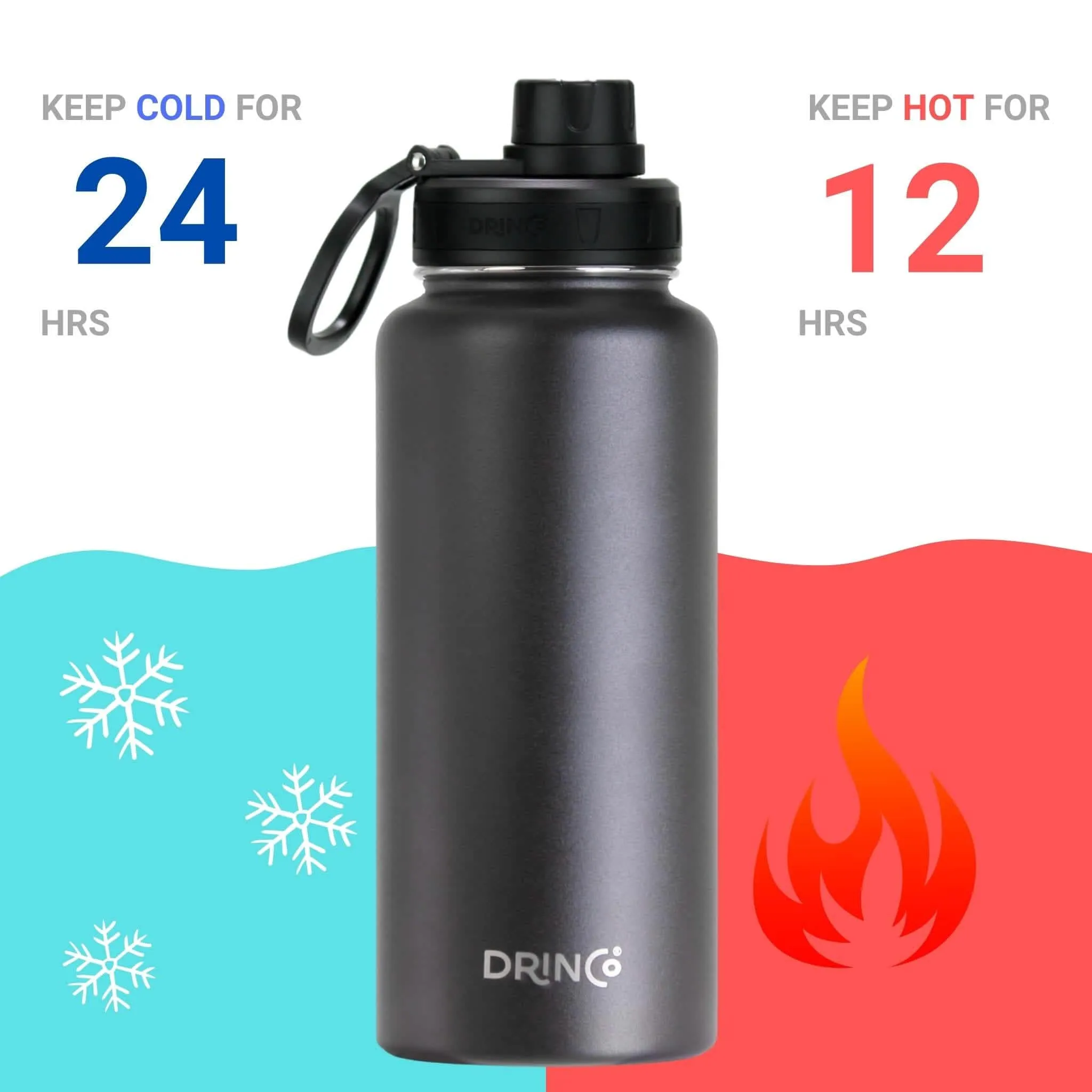 DRINCO® 32oz Insulated Stainless Steel Water Bottle - Midnight Black