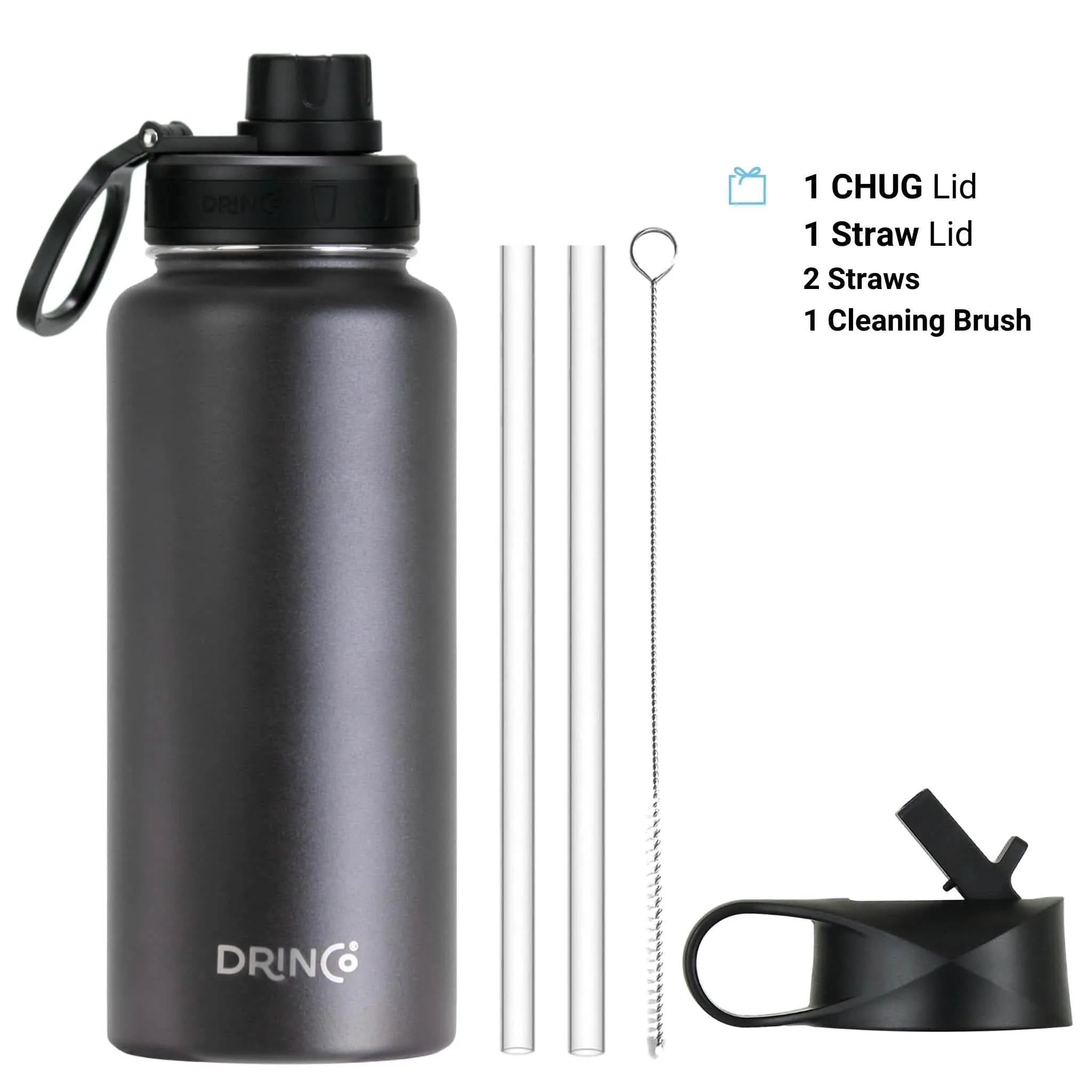 DRINCO® 32oz Insulated Stainless Steel Water Bottle - Midnight Black