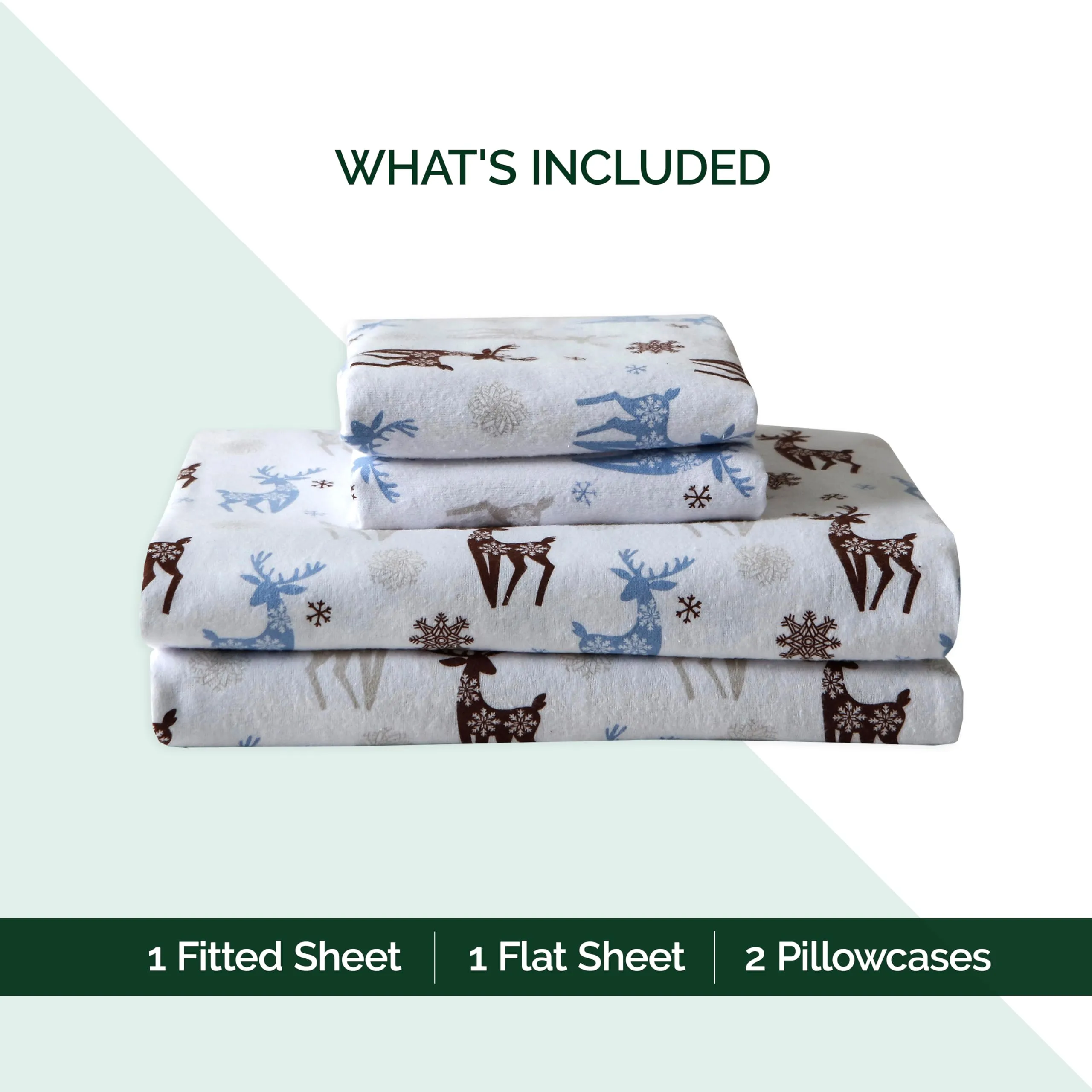 Elegant Comfort Ultra Soft 4-Piece 100% Turkish Cotton Flannel Sheet Set - Holiday Christmas Flannel Sheets, Warm and Cozy Premium Quality, Deep Pocket Fitted Sheet- Twin, Brown Deer