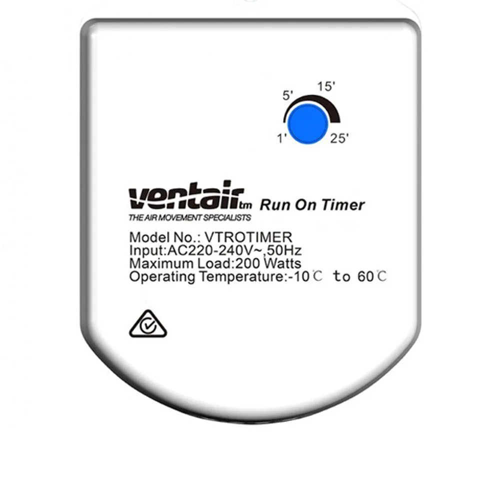 Exhaust Fan Run on Timer Adjustable 1-25 Minutes Ventair - VTROTIMER