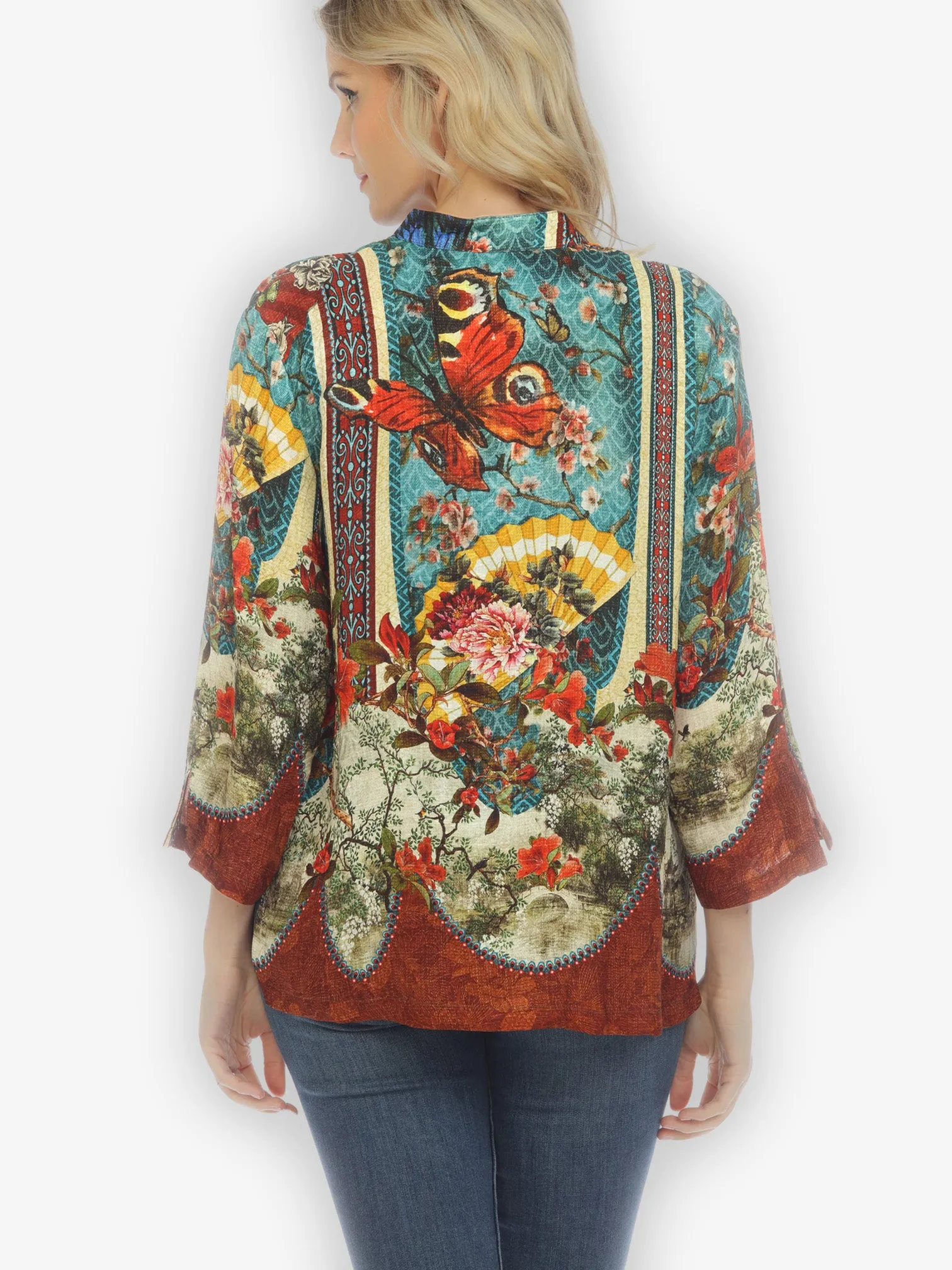 Fabulous Fans Flowers Silk Blouse