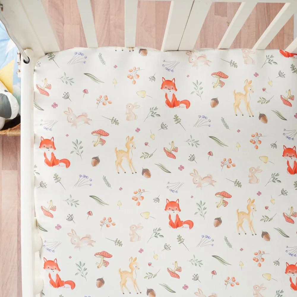 Fancy Fluff 7 Pc Organic Baby Cot Bedding Set- Woodland