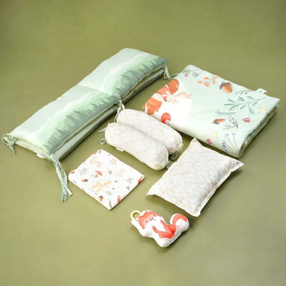 Fancy Fluff 7 Pc Organic Baby Cot Bedding Set- Woodland