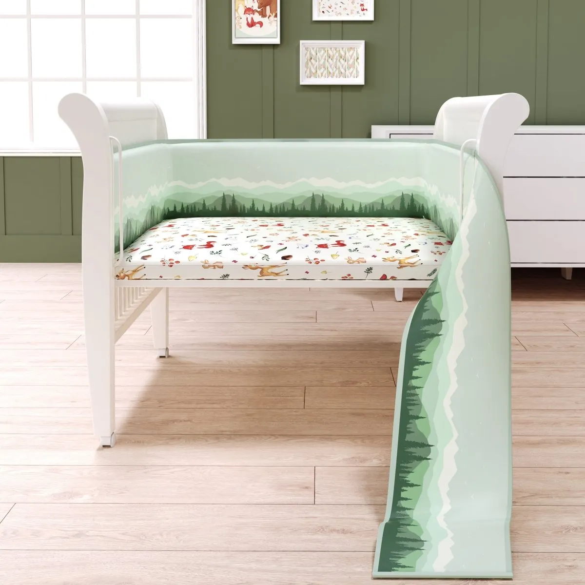 Fancy Fluff 7 Pc Organic Baby Cot Bedding Set- Woodland