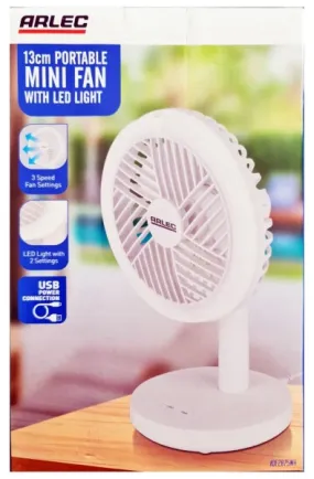 Fans Arlec 13cm Portable mini Fan with LED Light/3 Speed