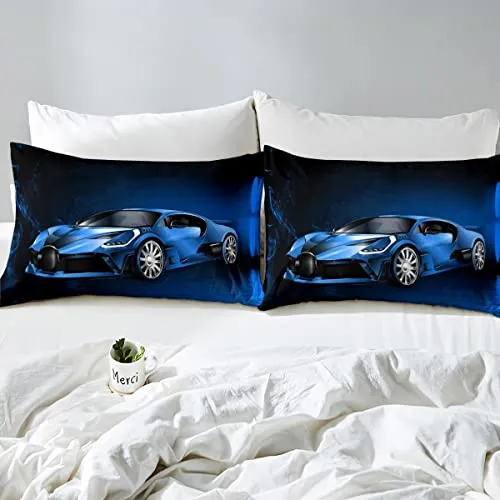 Feelyou Sports Car Bed Sheets Blue Race Car Sheet Set for Kids Boys Girls Extreme Sports Bed Set Sheet Set Cool Speed Luxury Car Decor Sheets with 1 Pillowcase 3Pcs Bedding Twin