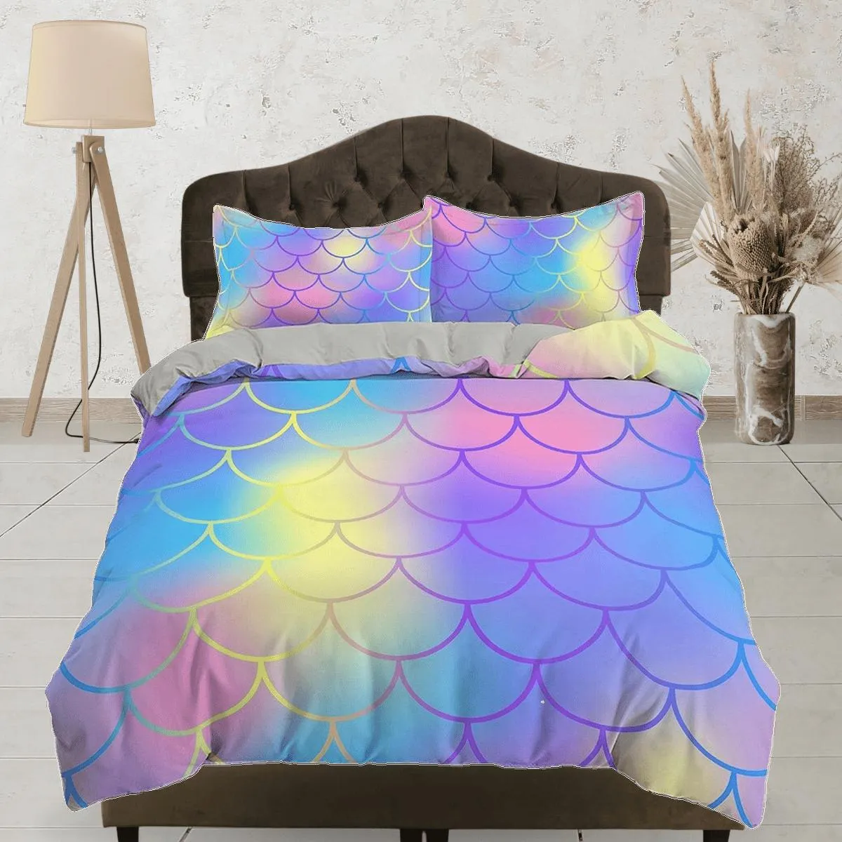 Fish Scales Mermaid Gradient Colors Kids Duvet Cover Set, Toddler Bedding, Kids Bedroom, Cute Bedding, Duvet King Queen Full Twin Single