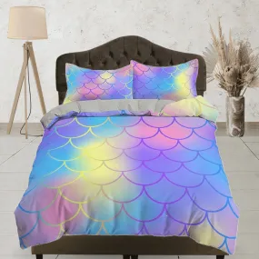 Fish Scales Mermaid Gradient Colors Kids Duvet Cover Set, Toddler Bedding, Kids Bedroom, Cute Bedding, Duvet King Queen Full Twin Single