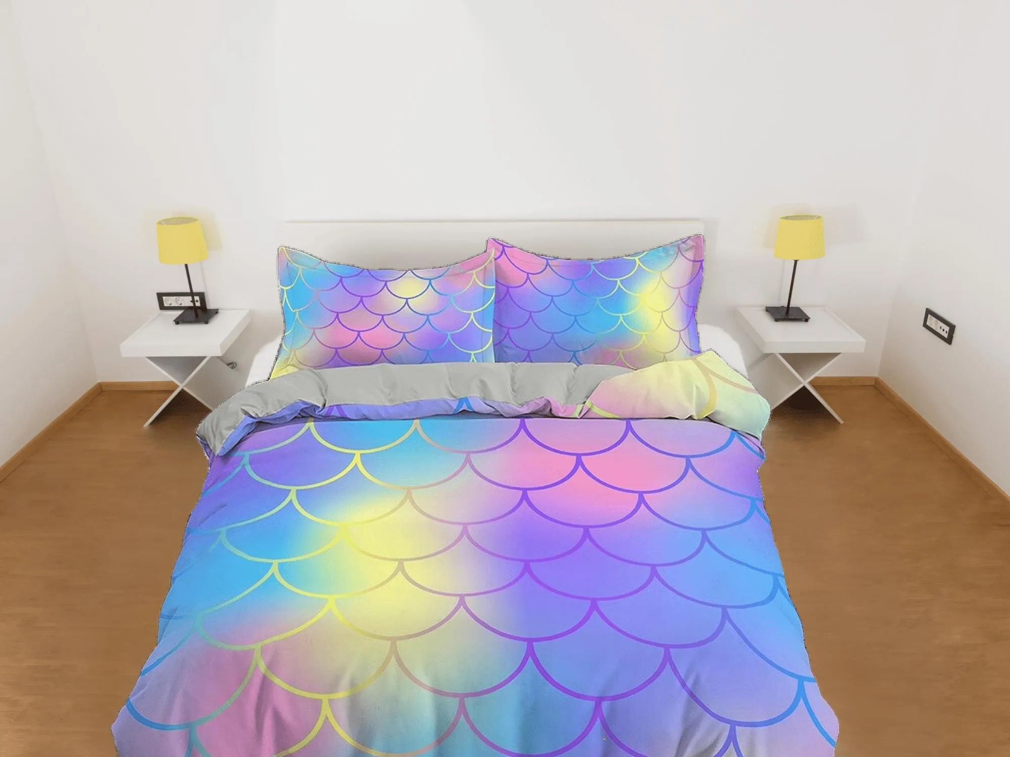 Fish Scales Mermaid Gradient Colors Kids Duvet Cover Set, Toddler Bedding, Kids Bedroom, Cute Bedding, Duvet King Queen Full Twin Single