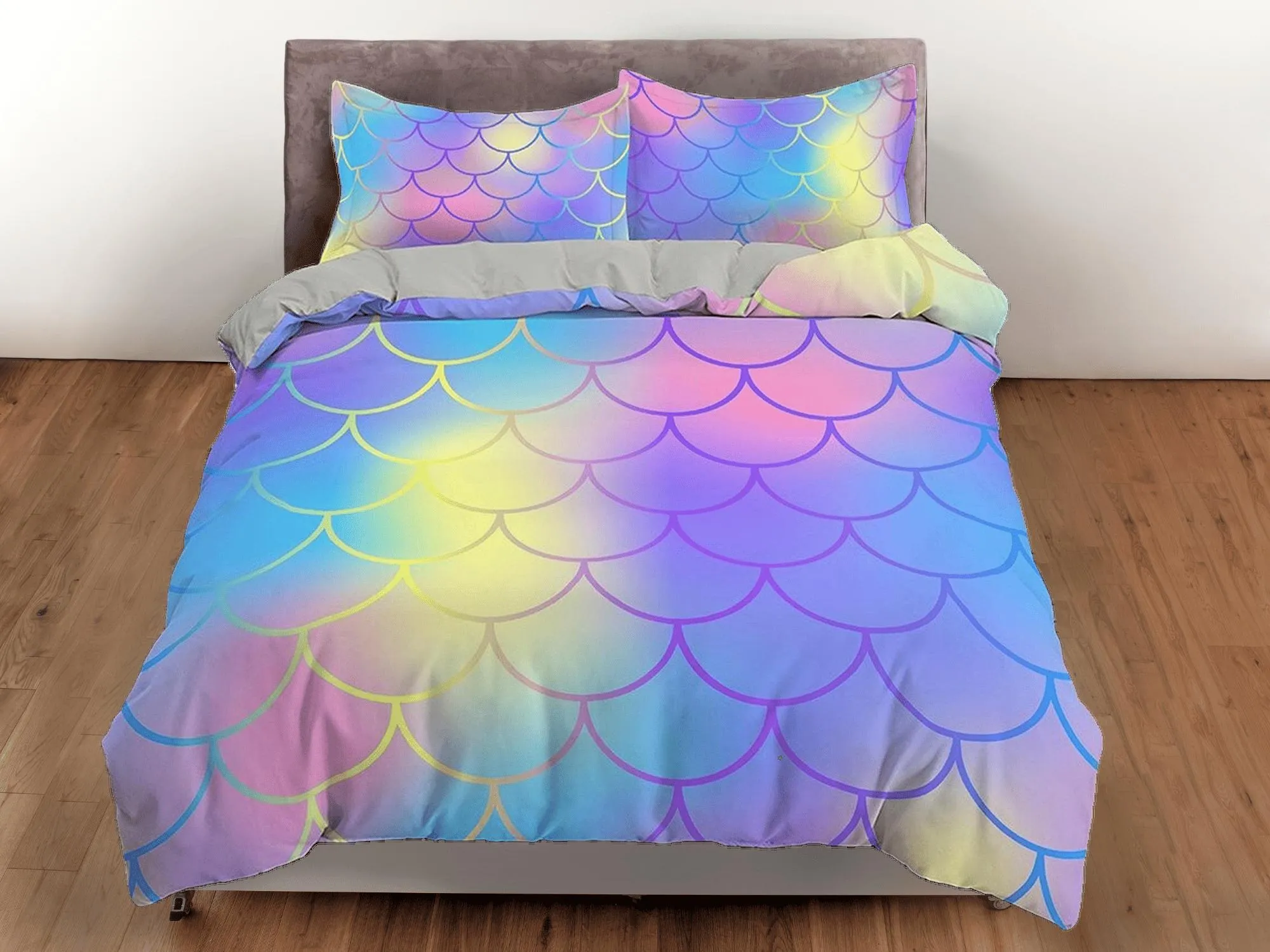 Fish Scales Mermaid Gradient Colors Kids Duvet Cover Set, Toddler Bedding, Kids Bedroom, Cute Bedding, Duvet King Queen Full Twin Single