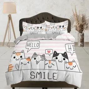 Friendly cats bedding, toddler bedding, kids duvet cover set, gift for cat lovers, baby bedding, baby shower gift