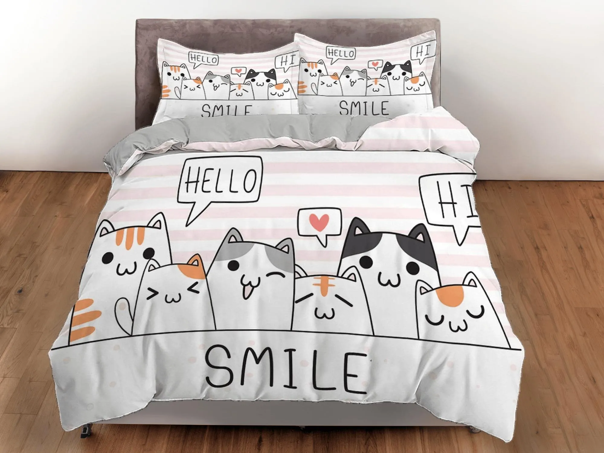 Friendly cats bedding, toddler bedding, kids duvet cover set, gift for cat lovers, baby bedding, baby shower gift