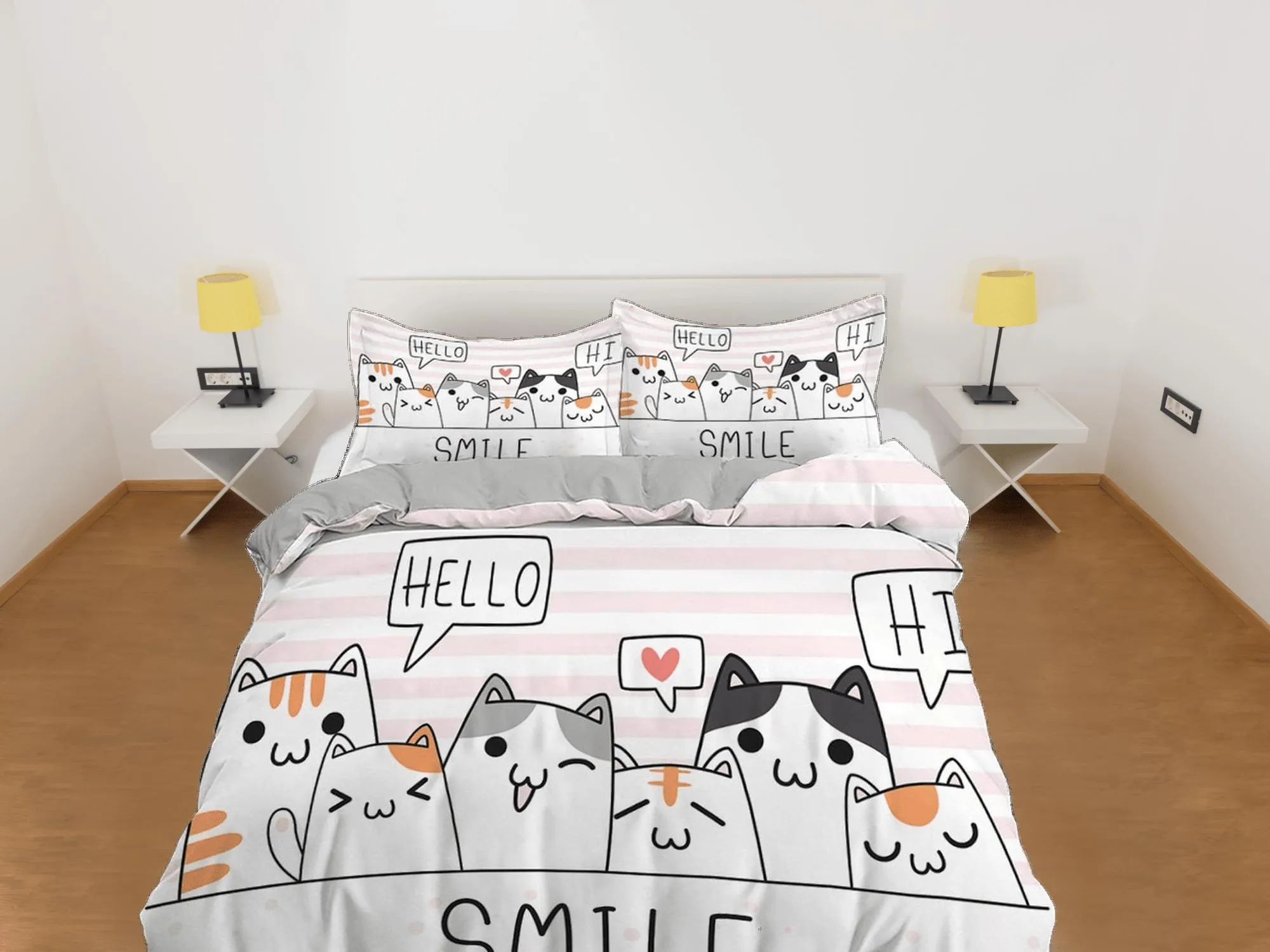 Friendly cats bedding, toddler bedding, kids duvet cover set, gift for cat lovers, baby bedding, baby shower gift