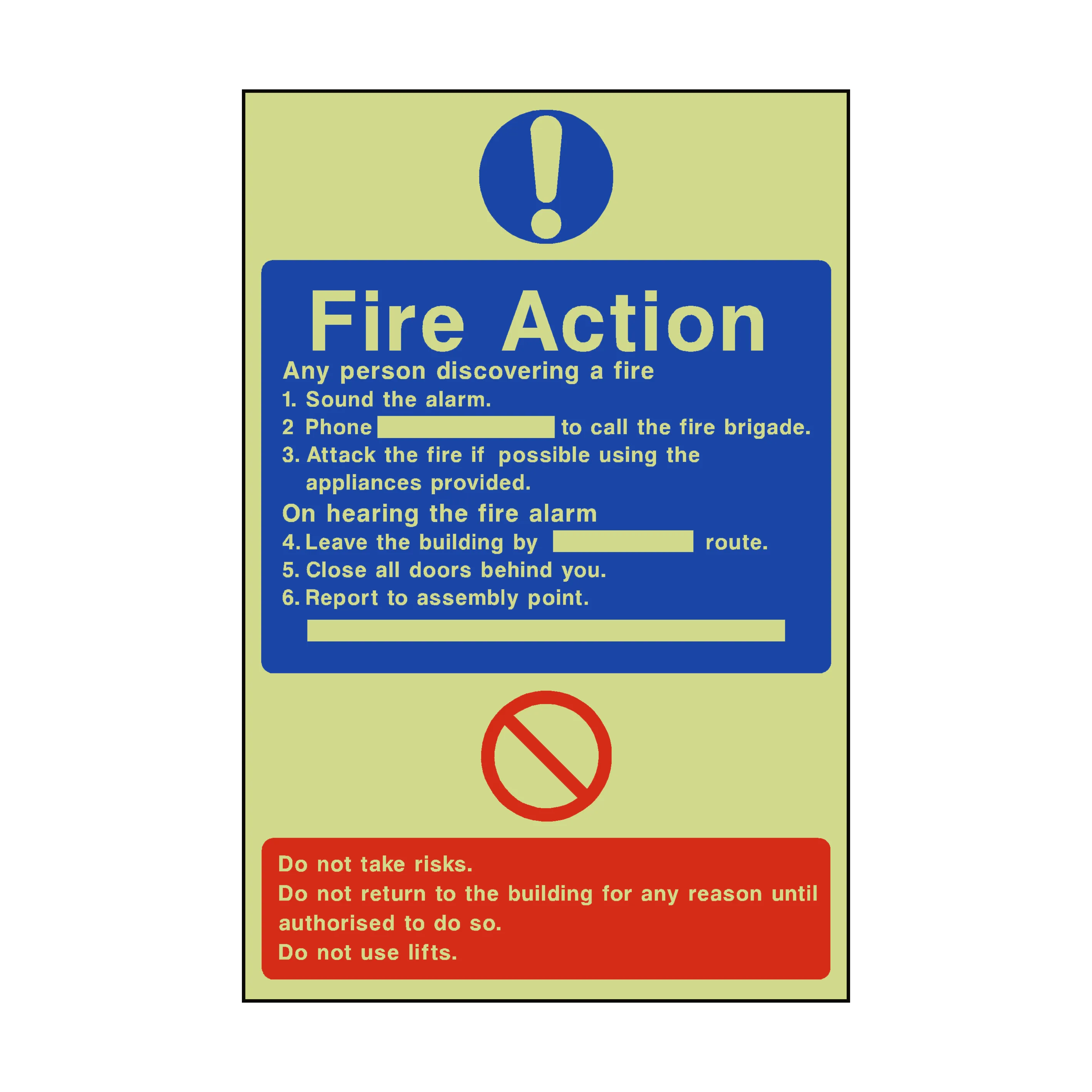 General Fire Action Photoluminescent Sticker