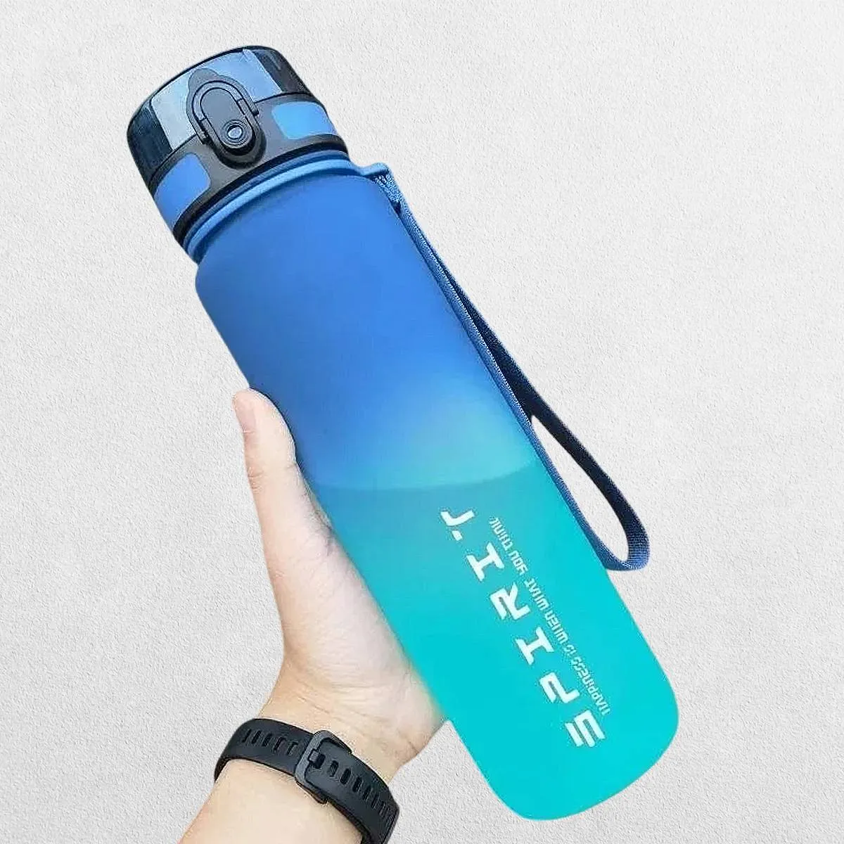 Gradient Color Leakproof Sports Water Bottle with Flip-Top Lid & Carry Strap