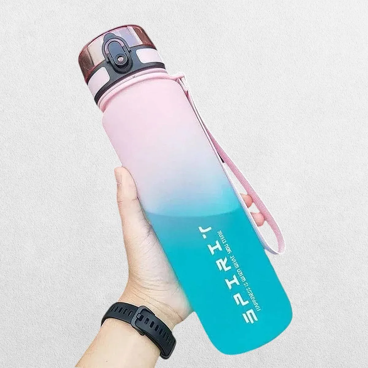 Gradient Color Leakproof Sports Water Bottle with Flip-Top Lid & Carry Strap