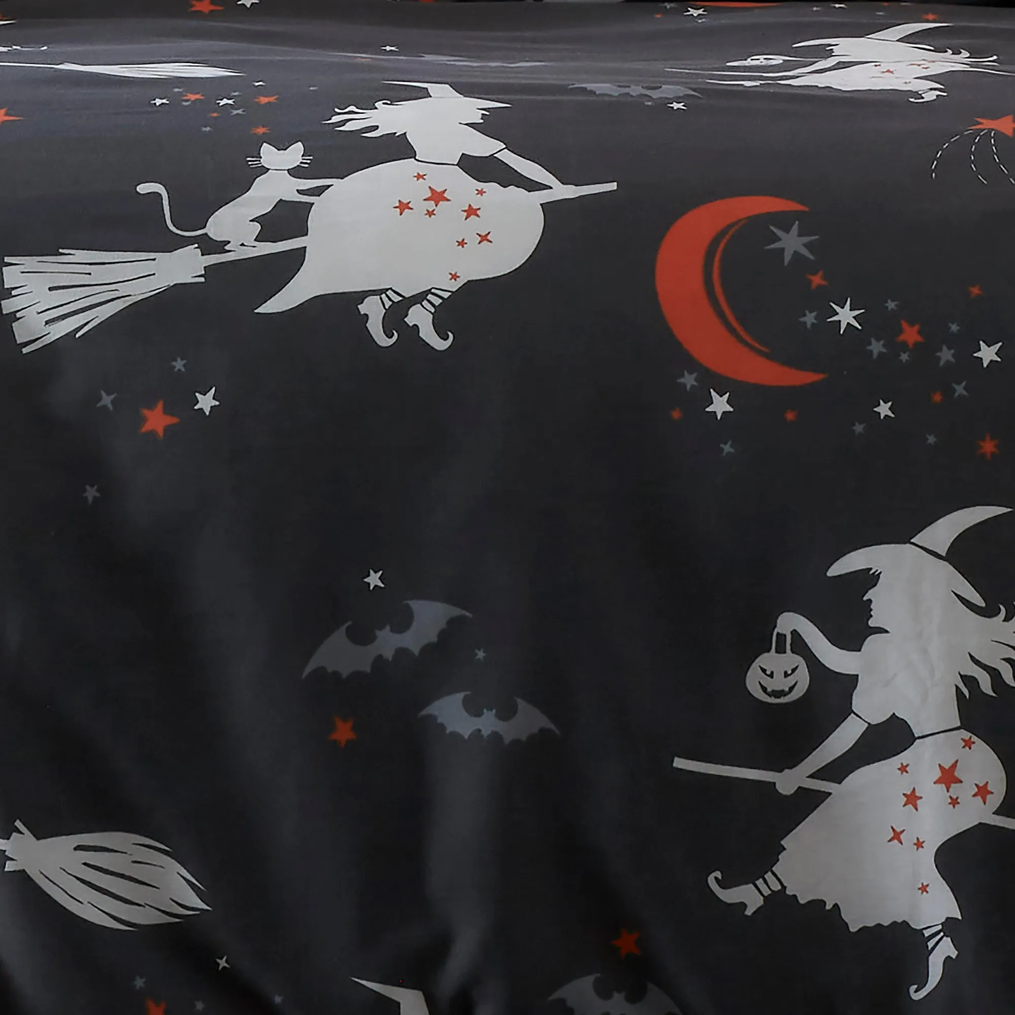 Halloween Flying Witches Glow in the Dark Duvet Cover Set by Bedlam in Charcoal