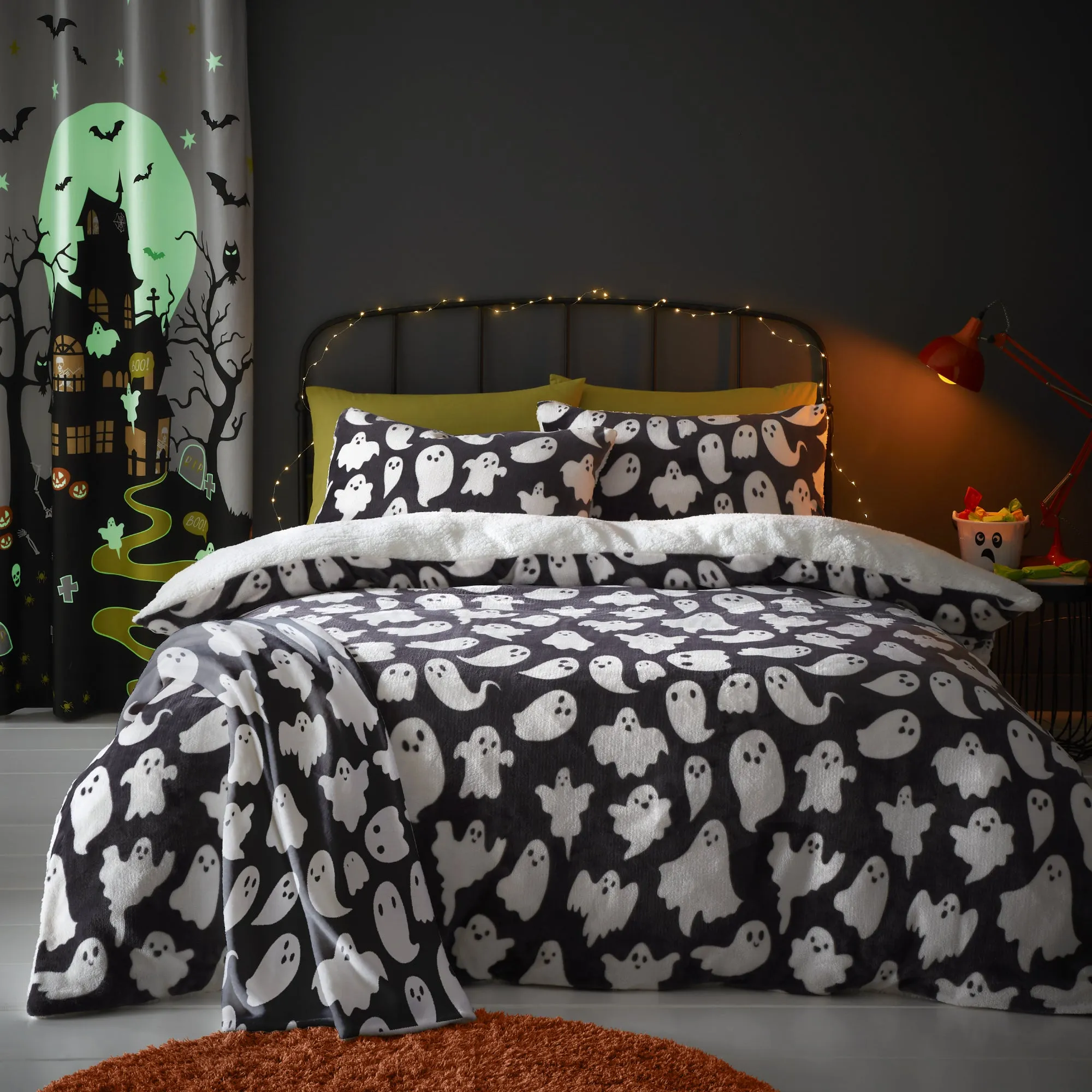 Halloween Spooky Ghosts Duvet Cover Set by Bedlam in Grey