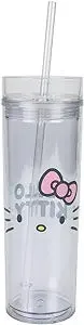 Hello Kitty 16oz Clear Slim Plastic Travel Cup With Straw