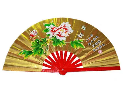 High grade Bamboo Fan with bag, Double Sided, Performance Fan Red/Golden Martial Arts Fans