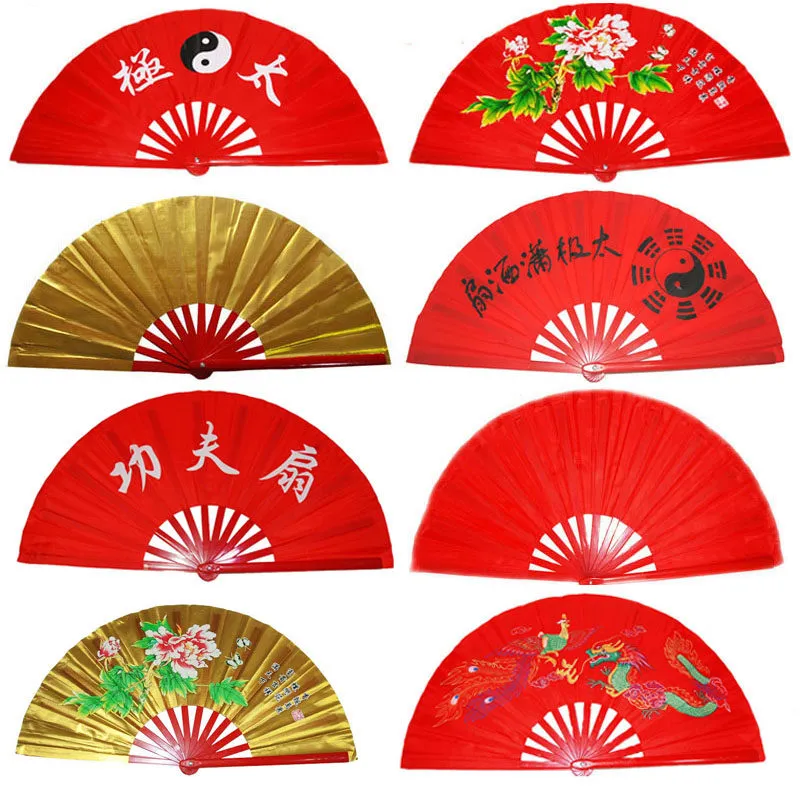 High grade Bamboo Fan with bag, Double Sided, Performance Fan Red/Golden Martial Arts Fans