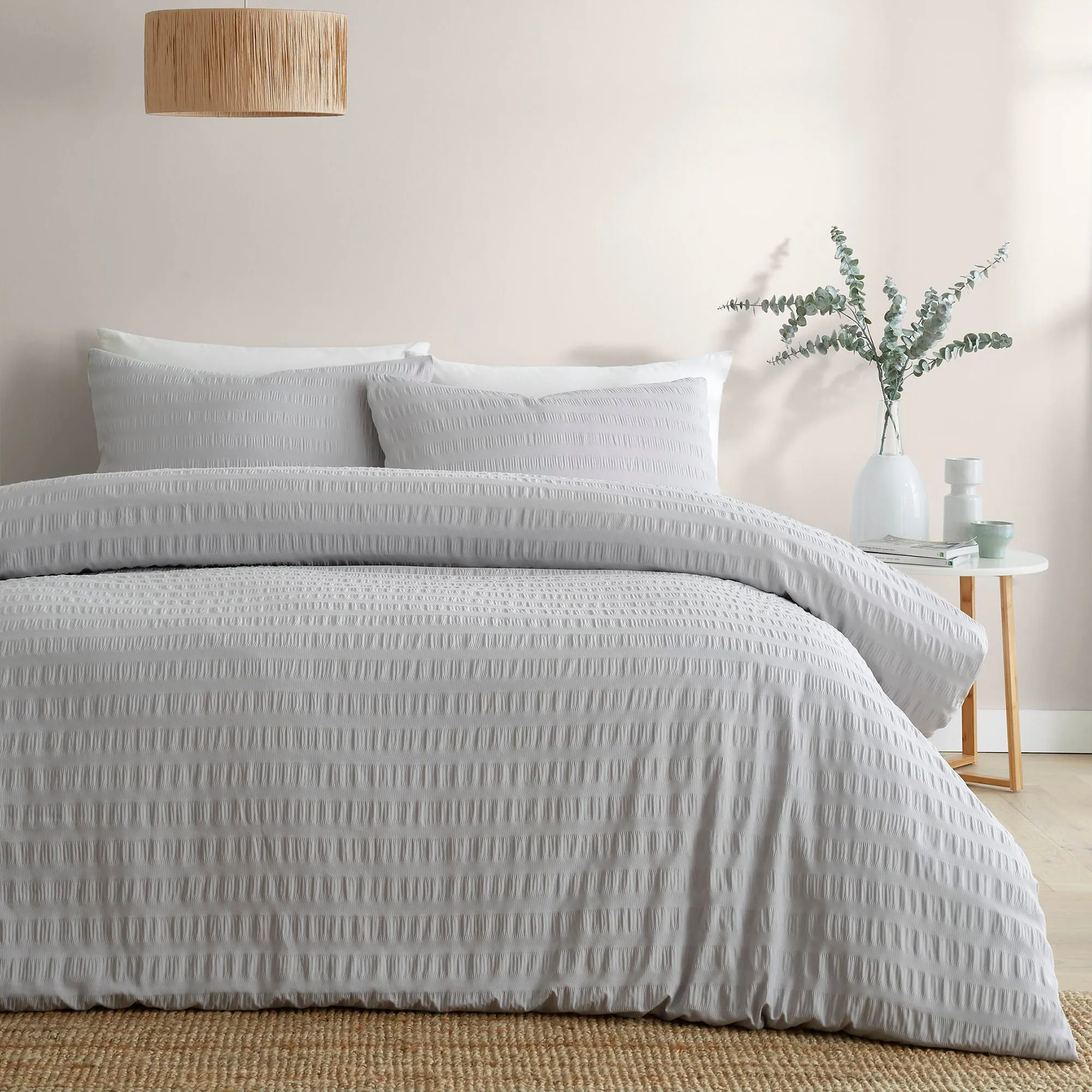 Honley Seersucker Duvet Cover Set by Serene in Silver