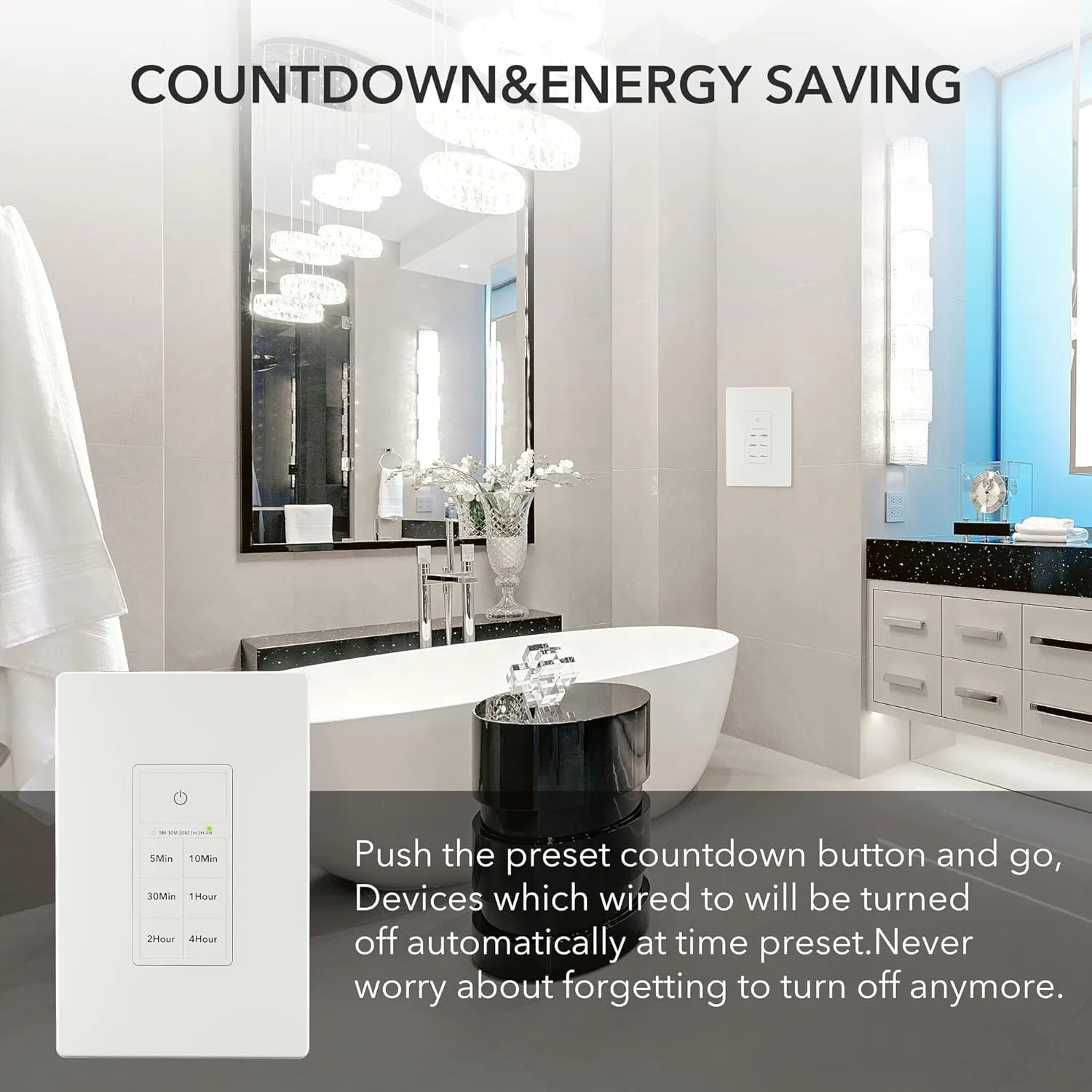 In-Wall Countdown Timer Switch with Push Button 5-10-30-60mins 2-4hours Neutral Wire Required Bn-link