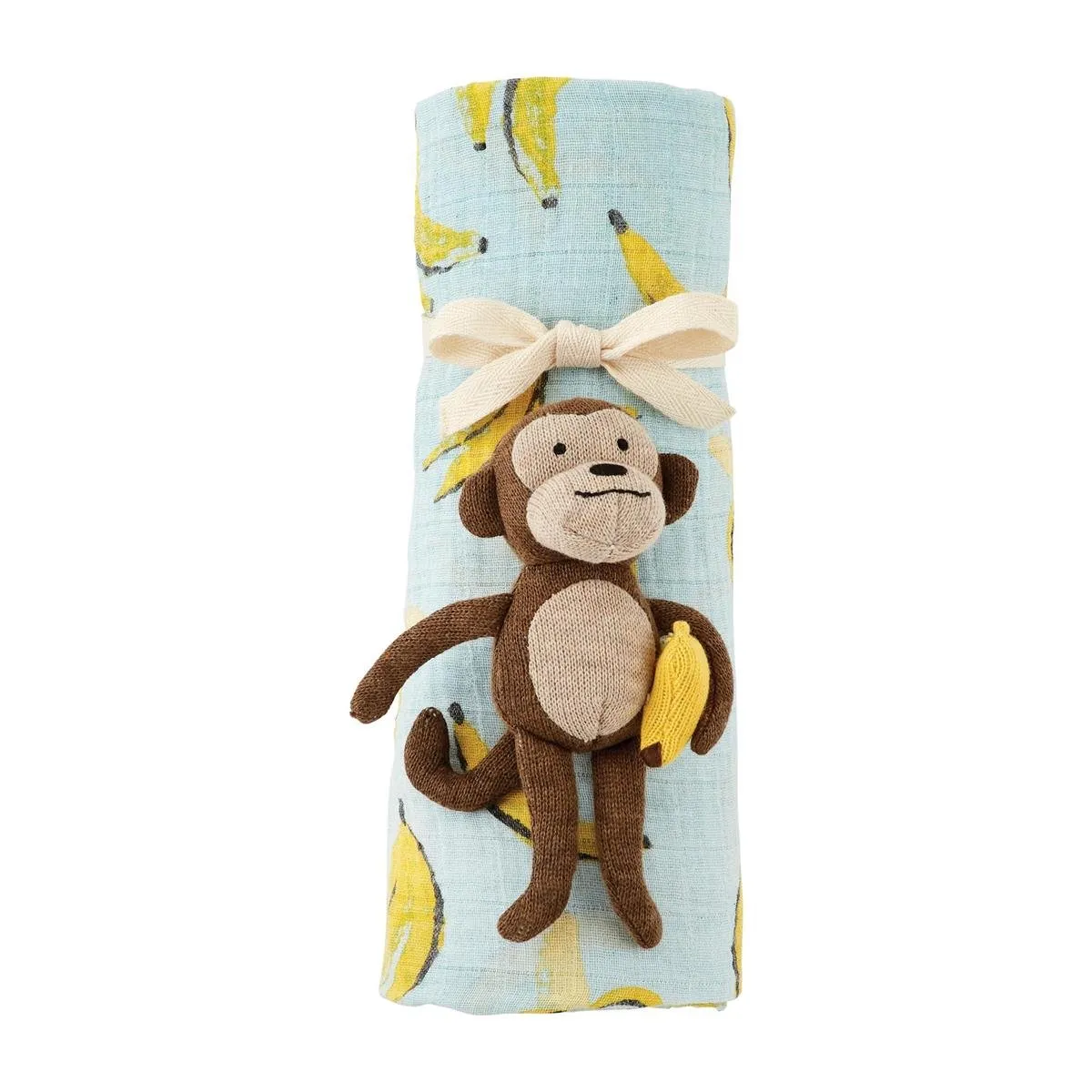 Infant Monkey & Banana Rattle and Swaddle Blanket Set