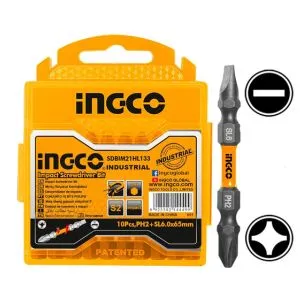 INGCO Impact Screwdriver Bit, PH2 SL 6.0 * 1.0 65mm, 10 PCS PACK, S2 Industrial Steel, Black surface with magnet SDBIM21HL133