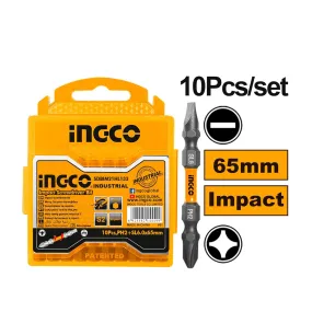 INGCO Impact Screwdriver Bit, PH2 SL 6.0 * 1.0 65mm, 10 PCS PACK, S2 Industrial Steel, Black surface with magnet SDBIM21HL133