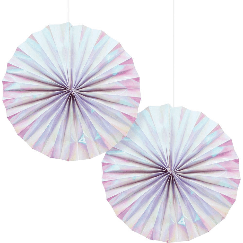 Iridescent Paper Fans 12" | 2ct