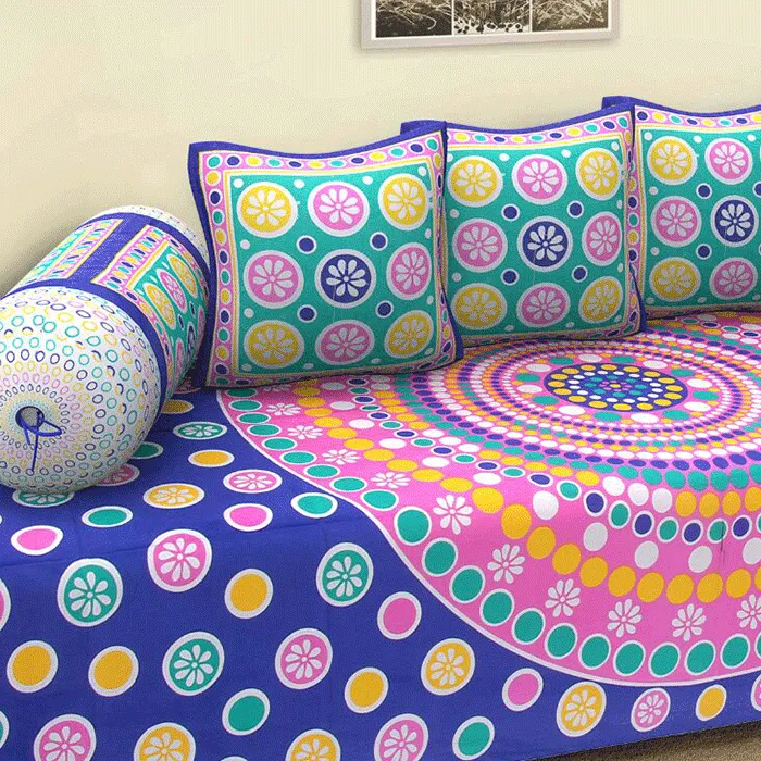 Jaipuri Design Single Bedsheet ( 100% cotton, 6pc set, Diwan set )