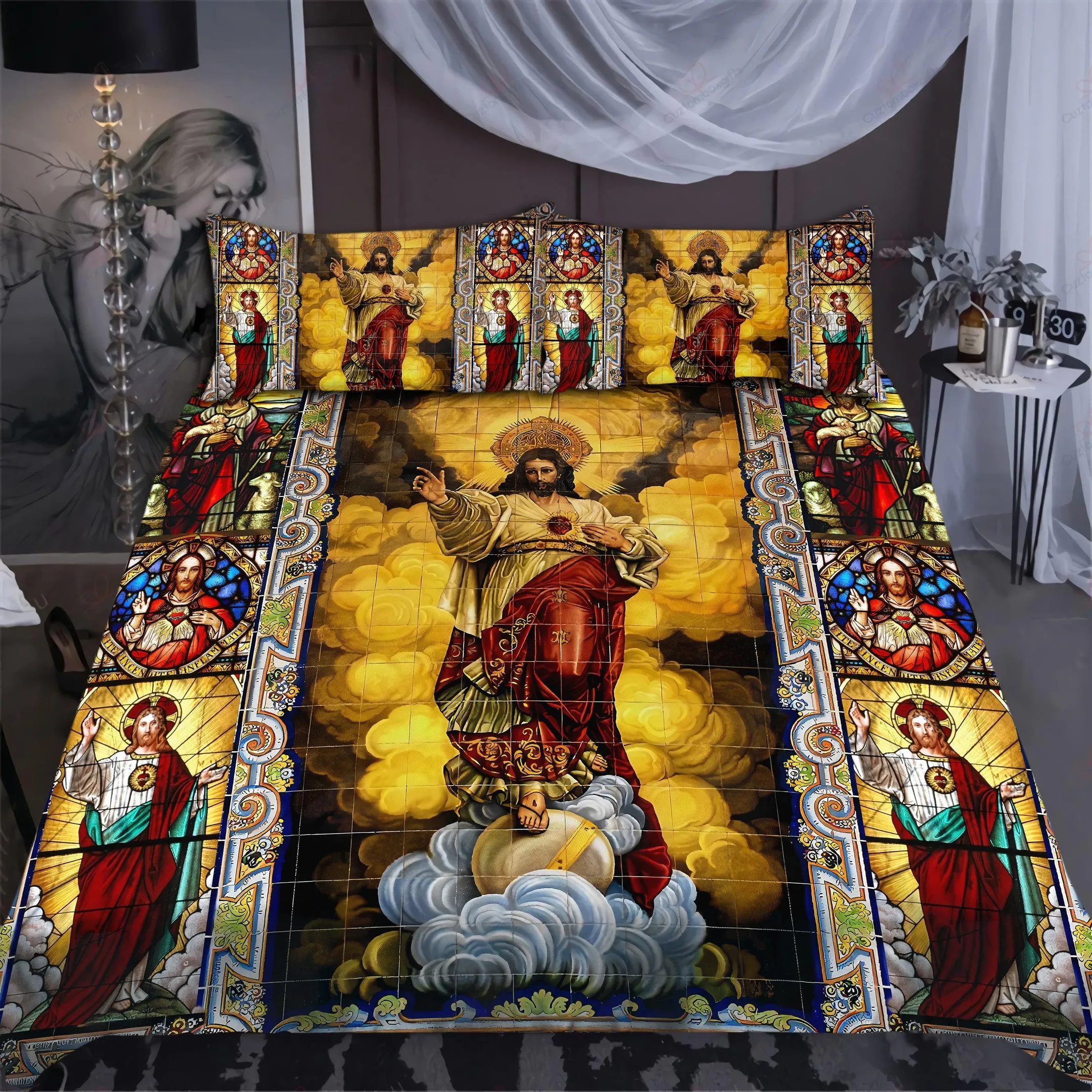 Jesus Stained Glass Window Jesus Bedding Set - Christian Bedding Sets