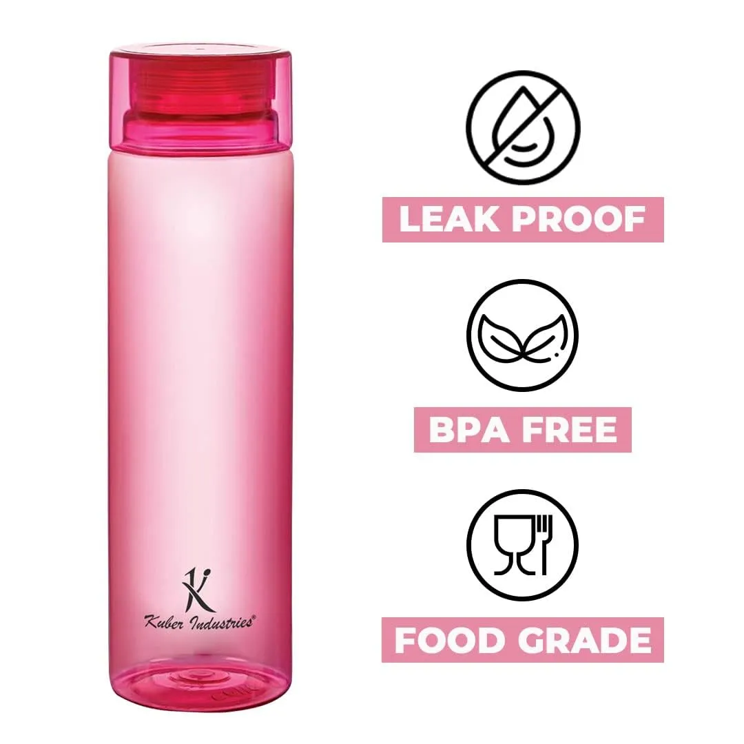 Kuber Industries Set of 4 Plastic Water Bottle | 1 Litre Round Plastic Water Bottle | Refrigerator Safe and BPA free Water Bottle | Perfect For School College Work Gym | Pack of 4 | Assorted