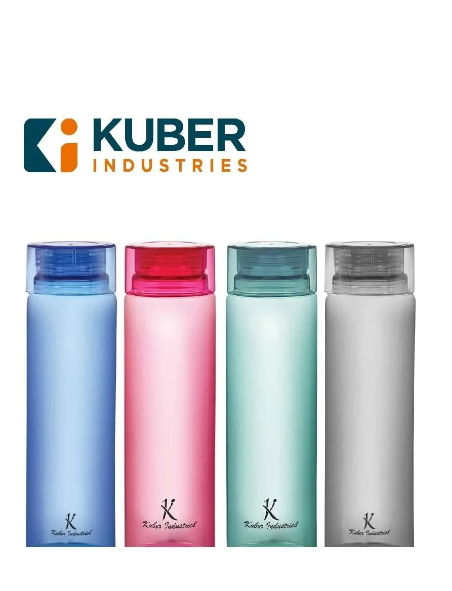 Kuber Industries Set of 4 Plastic Water Bottle | 1 Litre Round Plastic Water Bottle | Refrigerator Safe and BPA free Water Bottle | Perfect For School College Work Gym | Pack of 4 | Assorted