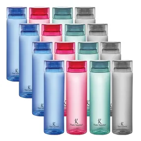 Kuber Industries Set of 4 Plastic Water Bottle | 1 Litre Round Plastic Water Bottle | Refrigerator Safe and BPA free Water Bottle | Perfect For School College Work Gym | Pack of 4 | Assorted