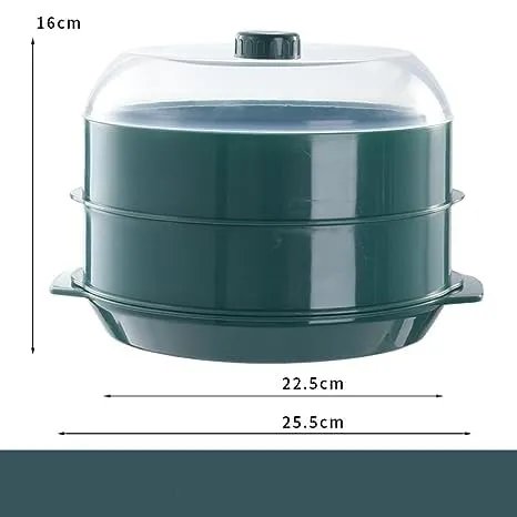 Kuber Microwave Oven Steamer| Microwave Pot pan| Microwave Safe Set| Microwave Containers (1 Cover  2 Box  1 Base) | KUSH121| (Green Set of 2)