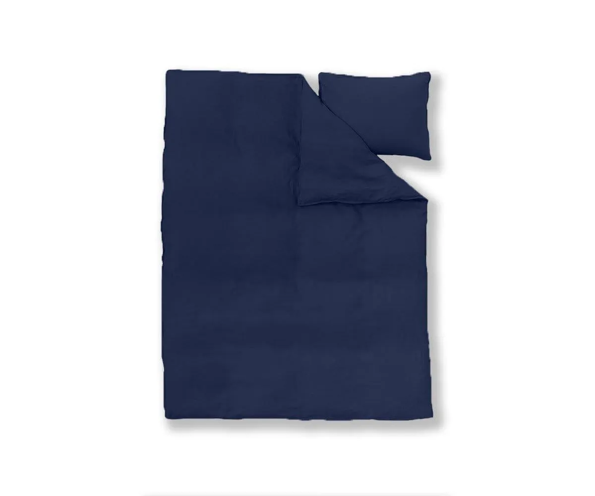 Laila Linen Duvet Cover   Shams Set - Navy