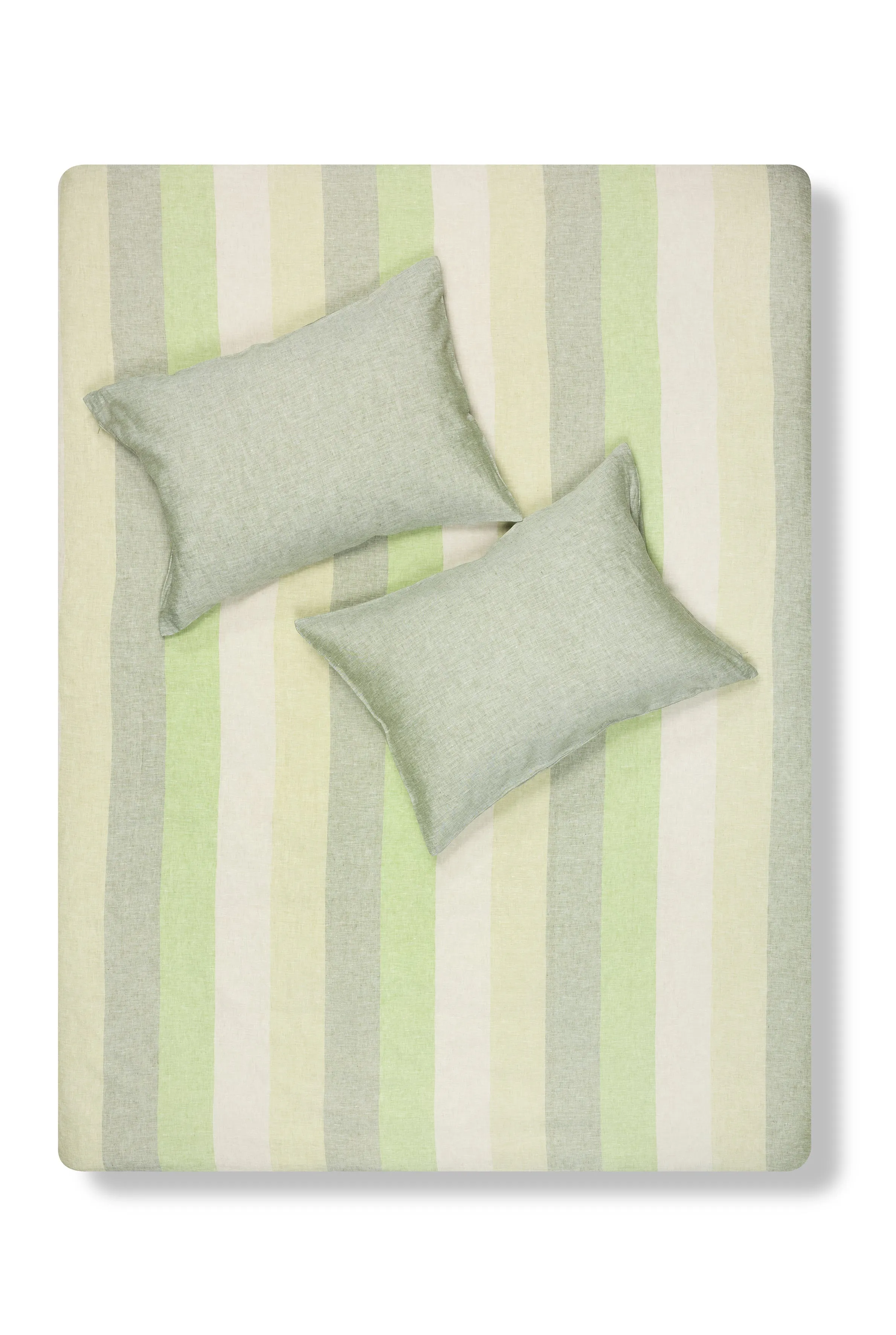 Linen Bedding Riviera Striped in Color Green - Yarn Dyed