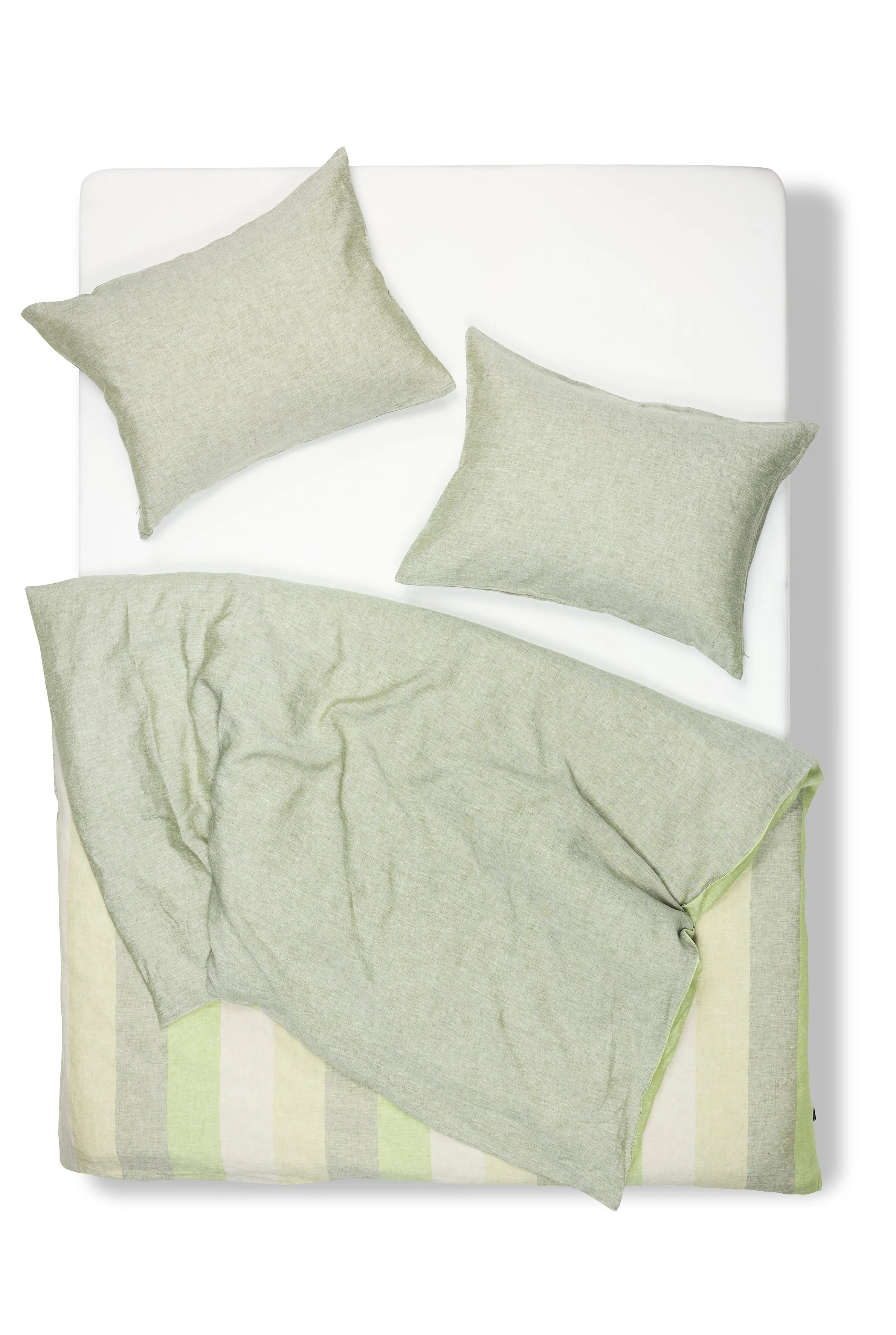 Linen Bedding Riviera Striped in Color Green - Yarn Dyed