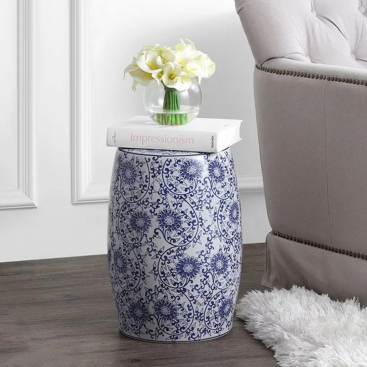 Lotus Blossom Ceramic Garden Stool - Blue and White