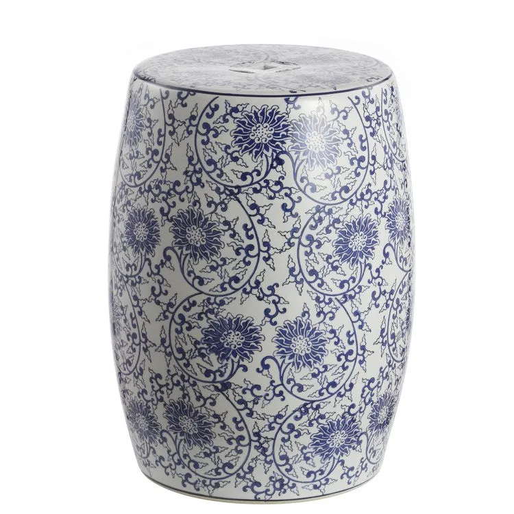 Lotus Blossom Ceramic Garden Stool - Blue and White