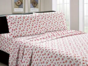 Luxurious Brushed Microfiber Red Roses Pattern 4 Pc Sheet Set