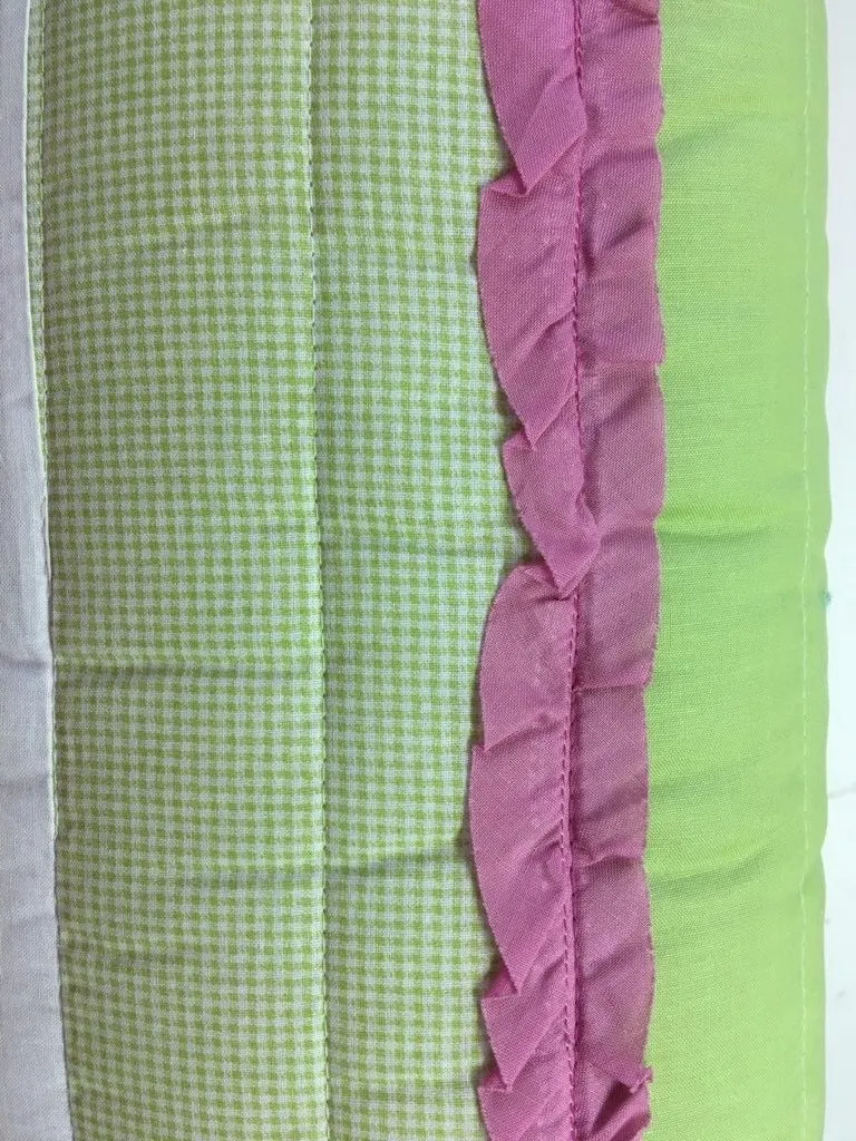 Luxury Cotton Pink Green Ladybug Girls Bedding Twin Ruffled Quilt Set Embroidered Appliqued