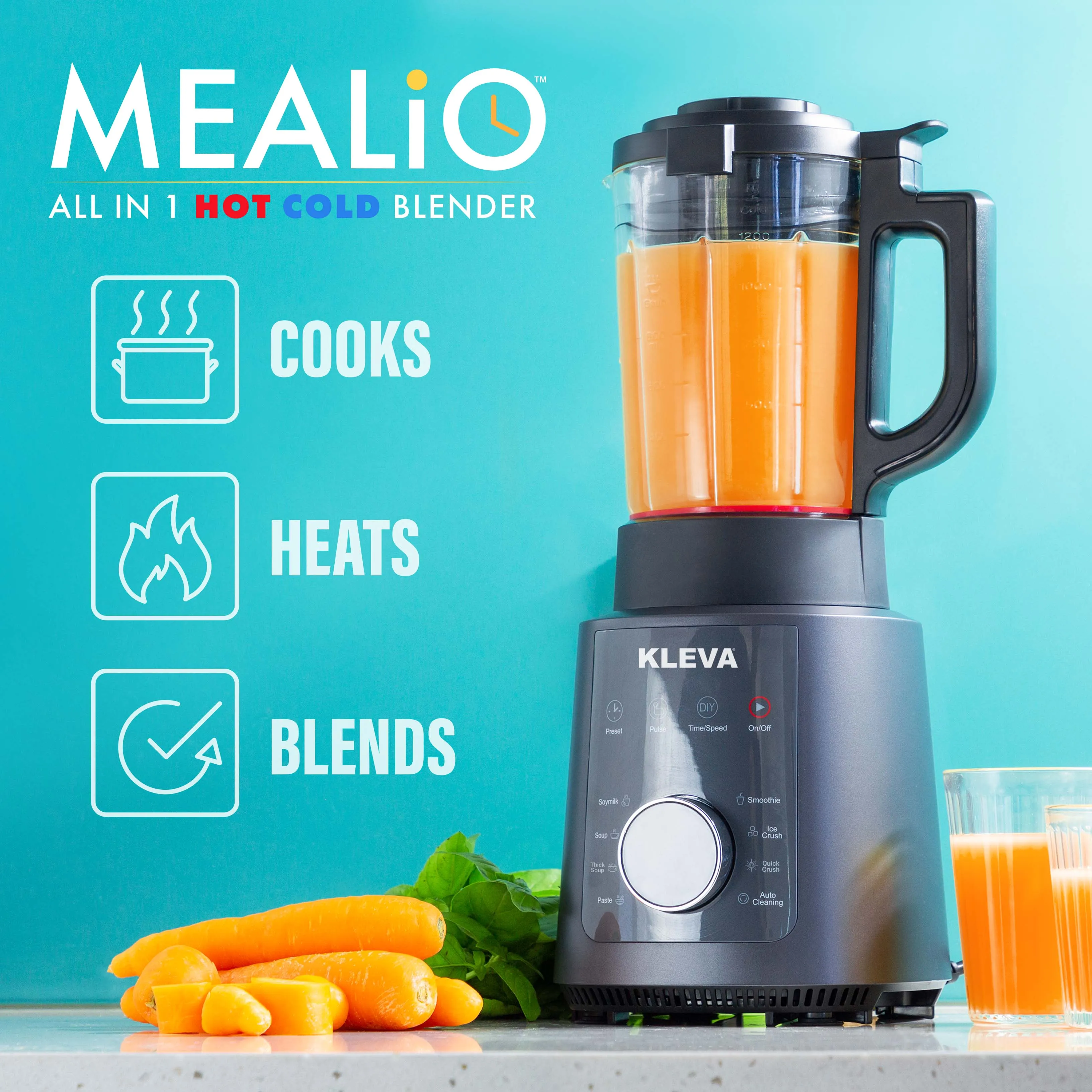 Mealio® Hot & Cold Blender - Professional Soup Maker & Smoothie Blender in 1   FREE One Button Cooker   Recipe E-Book