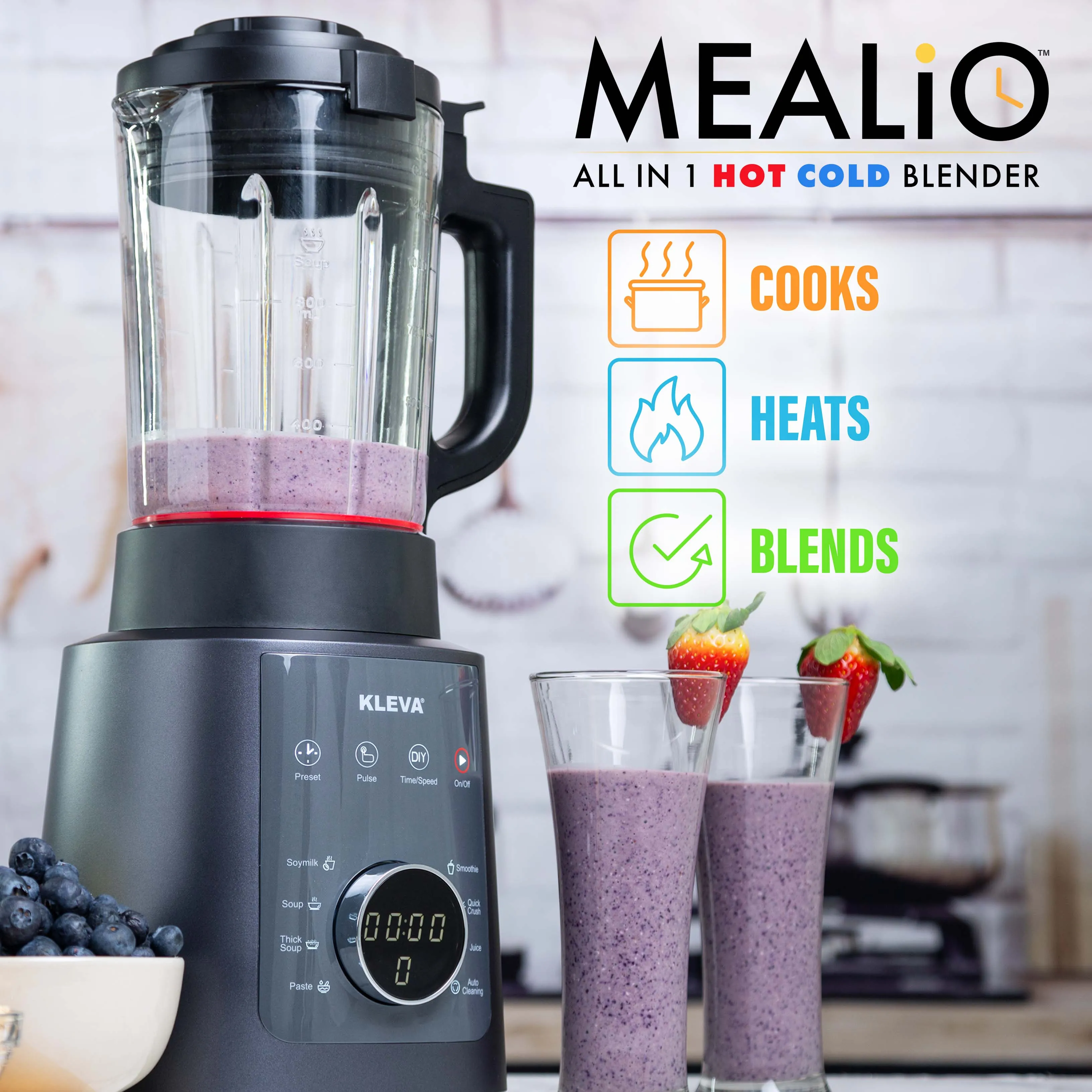 Mealio® Hot & Cold Blender - Professional Soup Maker & Smoothie Blender in 1   FREE One Button Cooker   Recipe E-Book